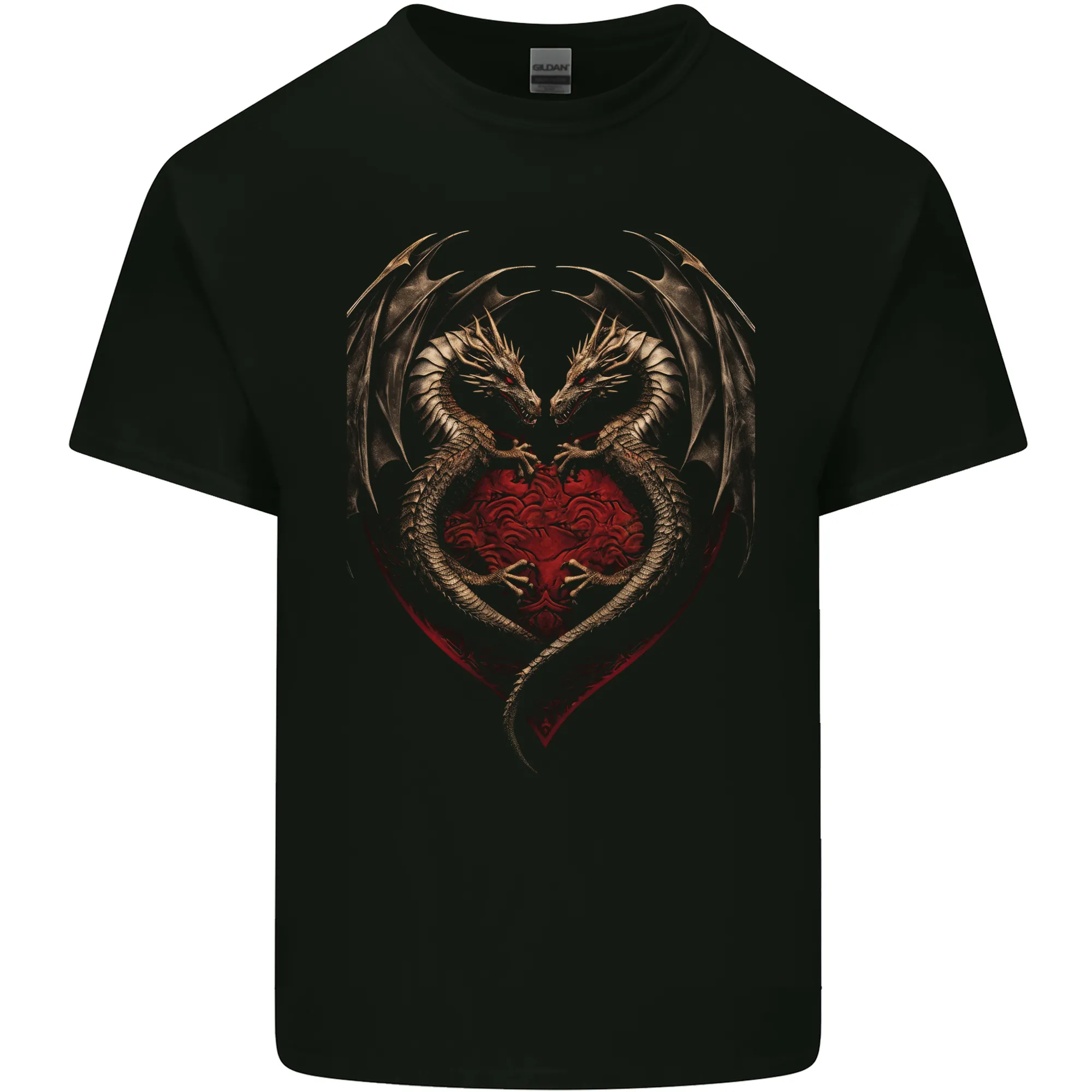 2 Fantasy Dragons in a Heart Shape Gothic Goth Kids T-Shirt Childrens