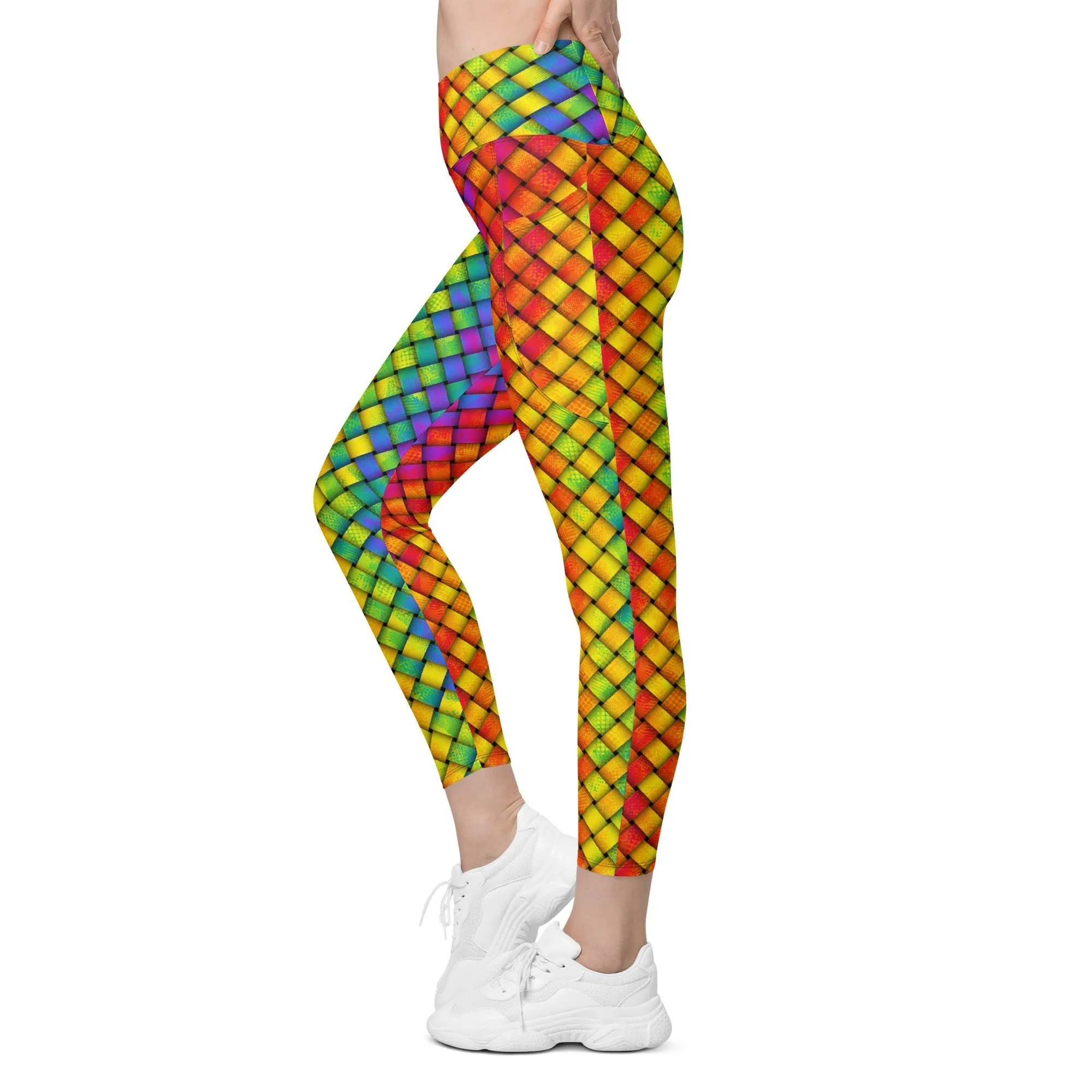 3D Rainbow Pattern Crossover Leggings With Pockets