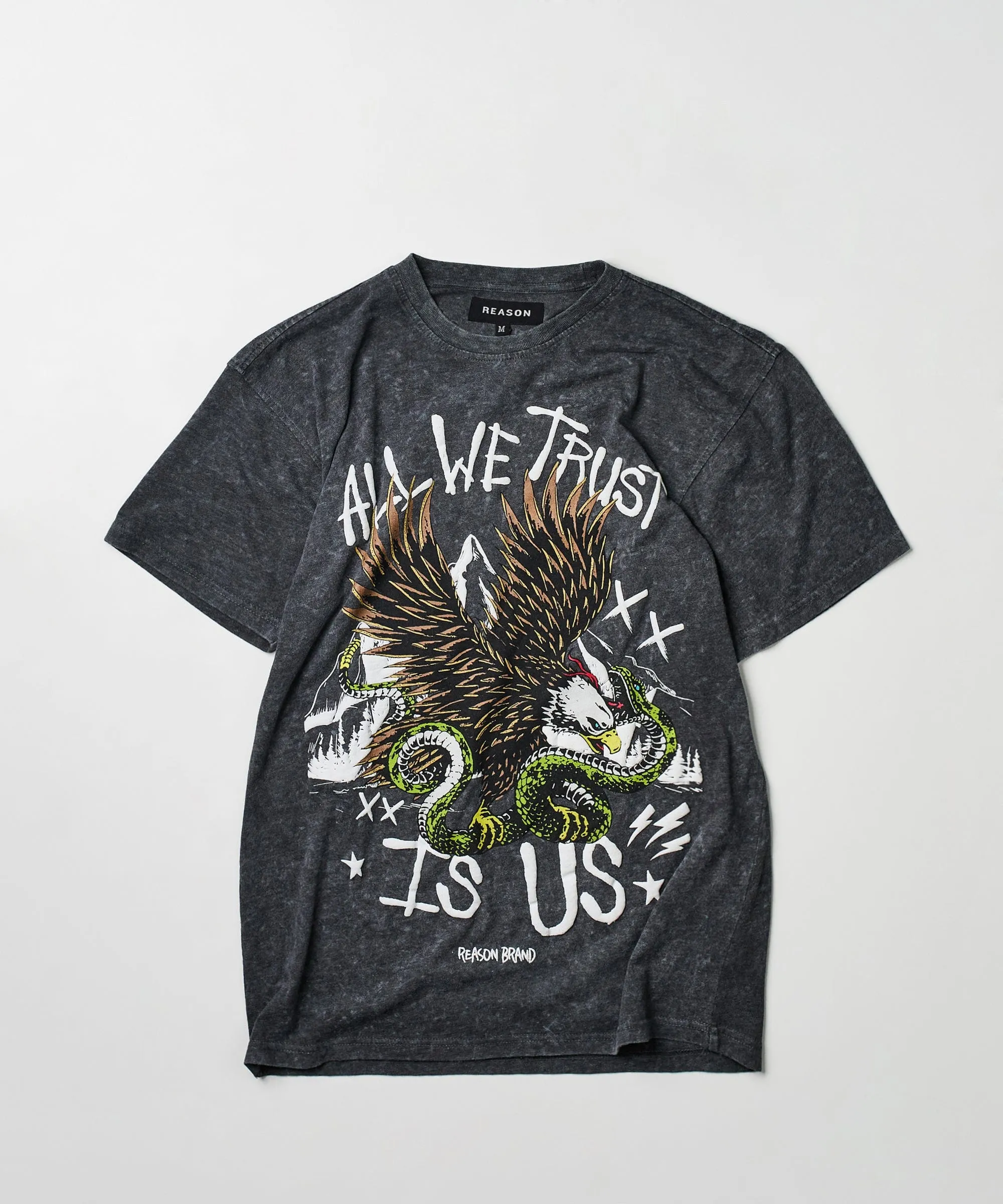 All We Trust Burnout Wash Short Sleeve Graphic Print Tee - Charcoal