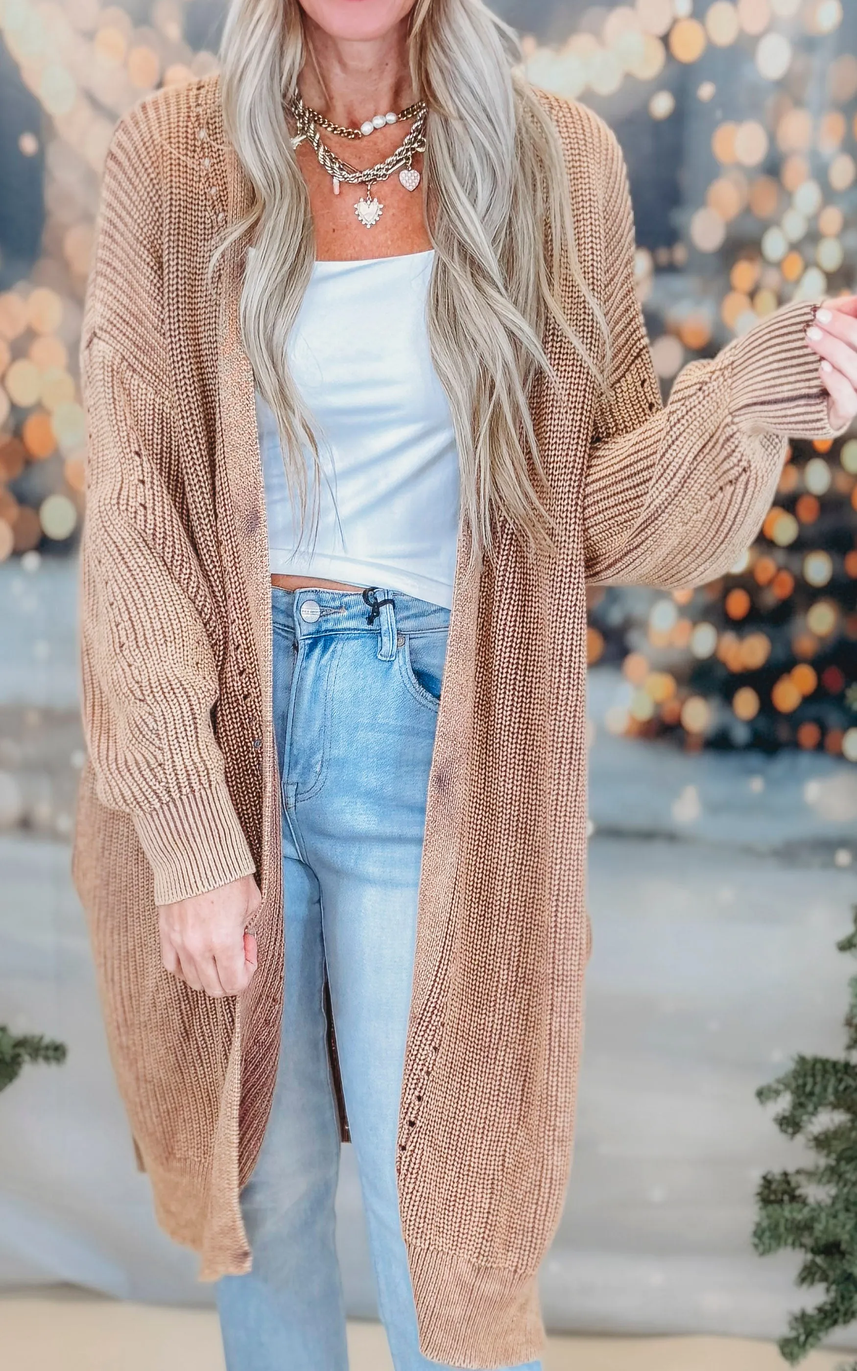 Ash Brown Long Sleeve Solid Knit Cardigan