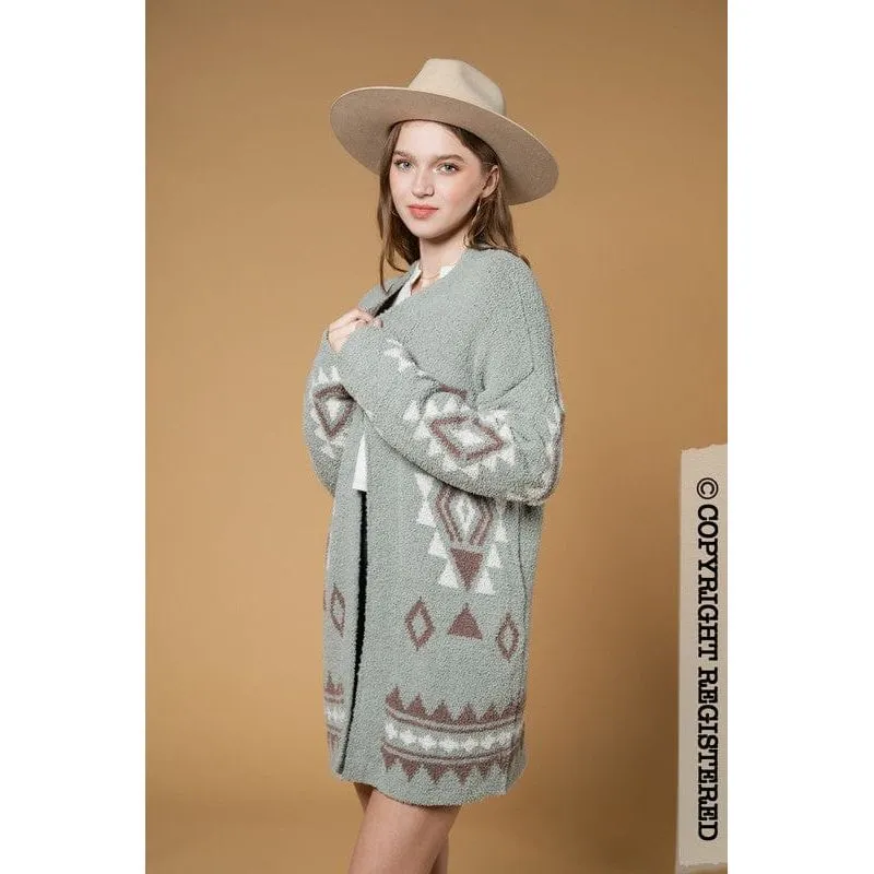 Aztec graphic knit soft cozy sweater cardigan