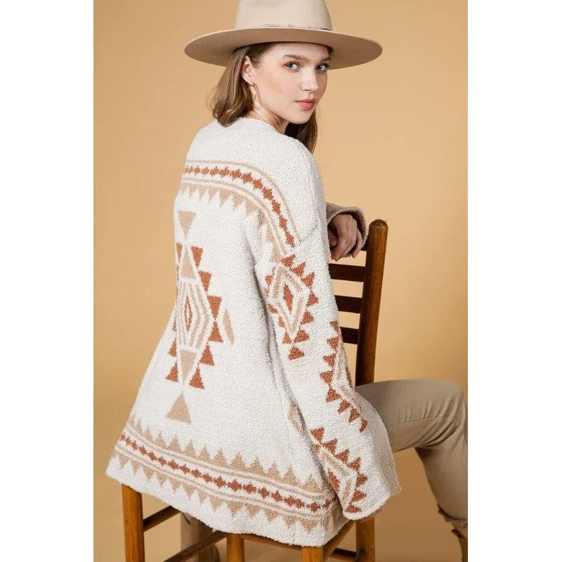 Aztec graphic knit soft cozy sweater cardigan