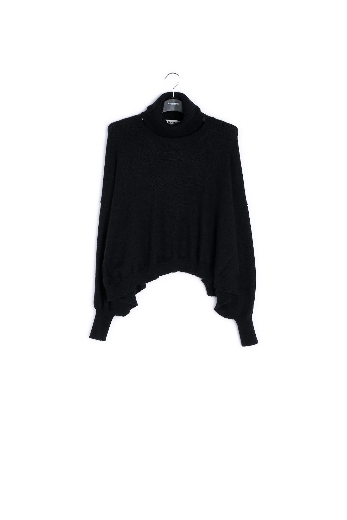 Black knit sweater with cape effect