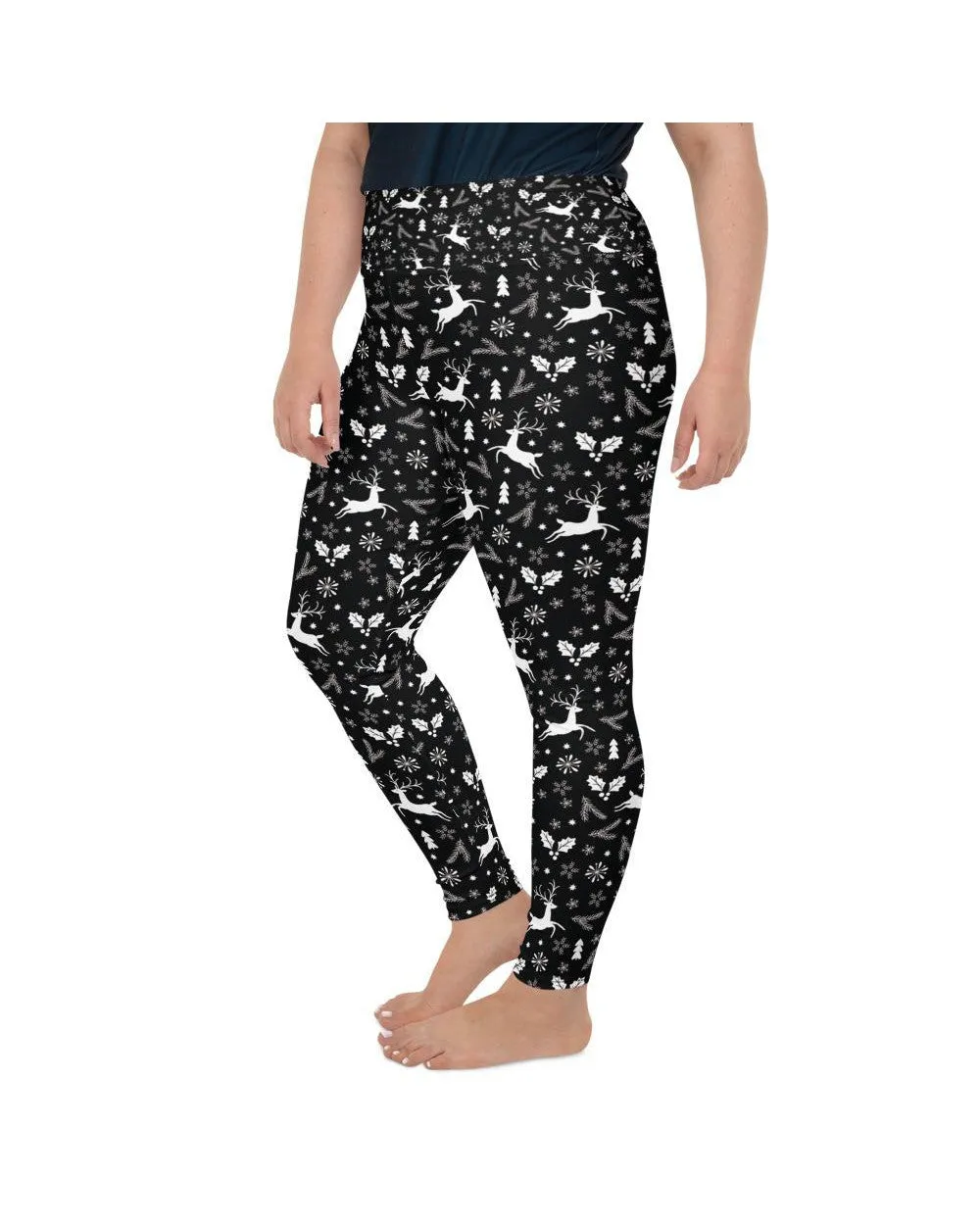 Black Reindeer Christmas Plus Size Leggings