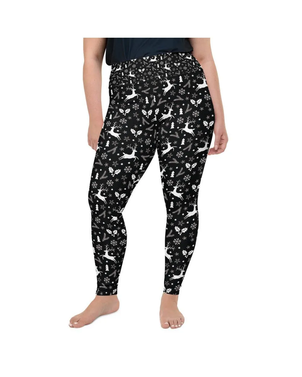 Black Reindeer Christmas Plus Size Leggings