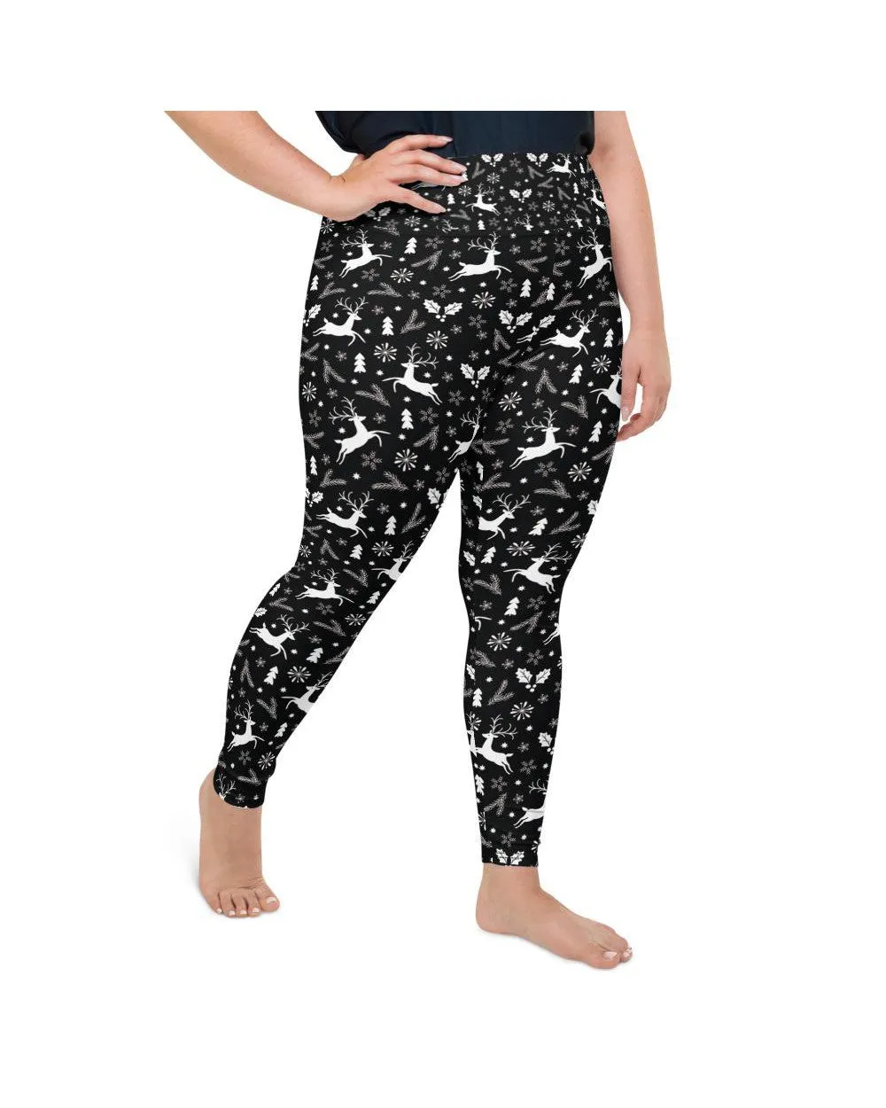 Black Reindeer Christmas Plus Size Leggings