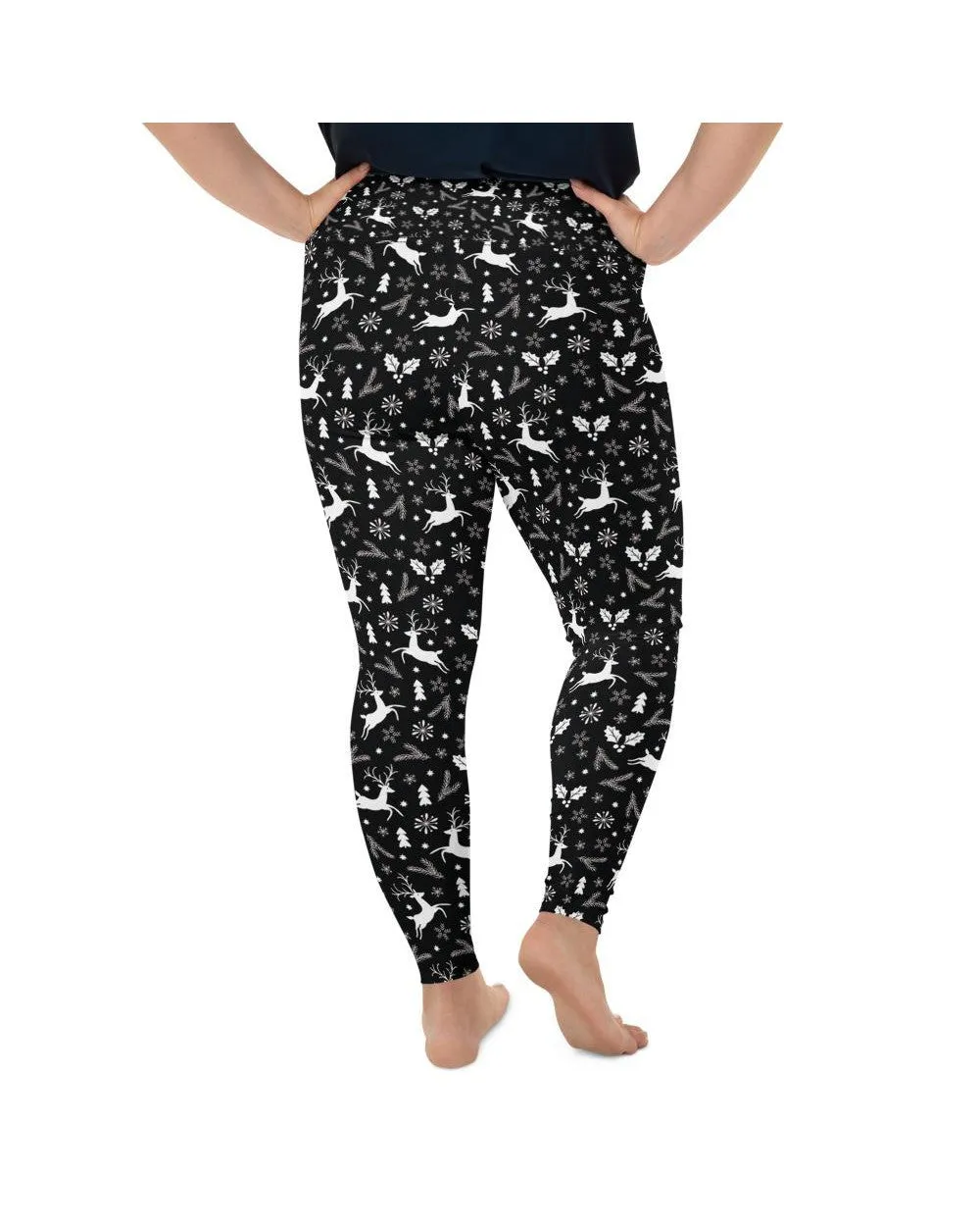 Black Reindeer Christmas Plus Size Leggings