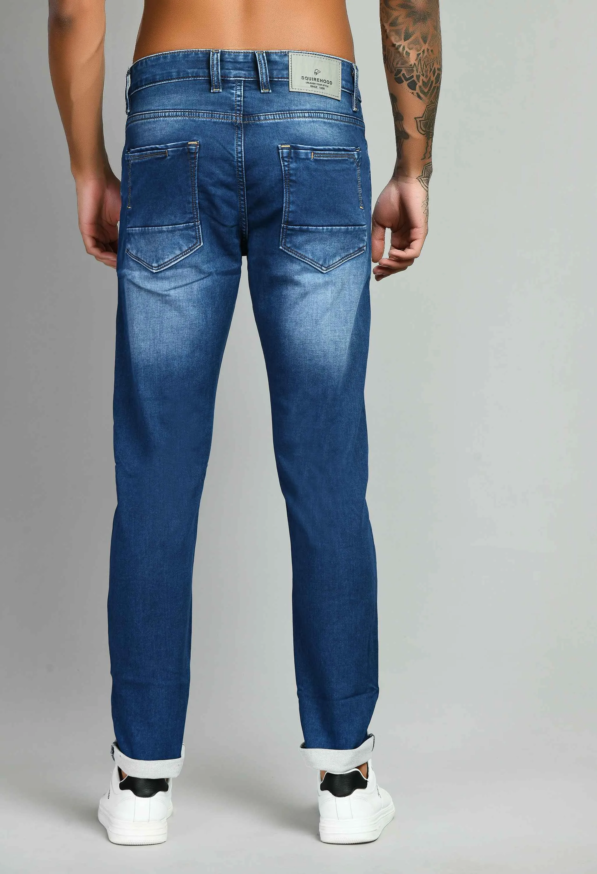 Blue Mid Rise Solid Slim Fit Jeans