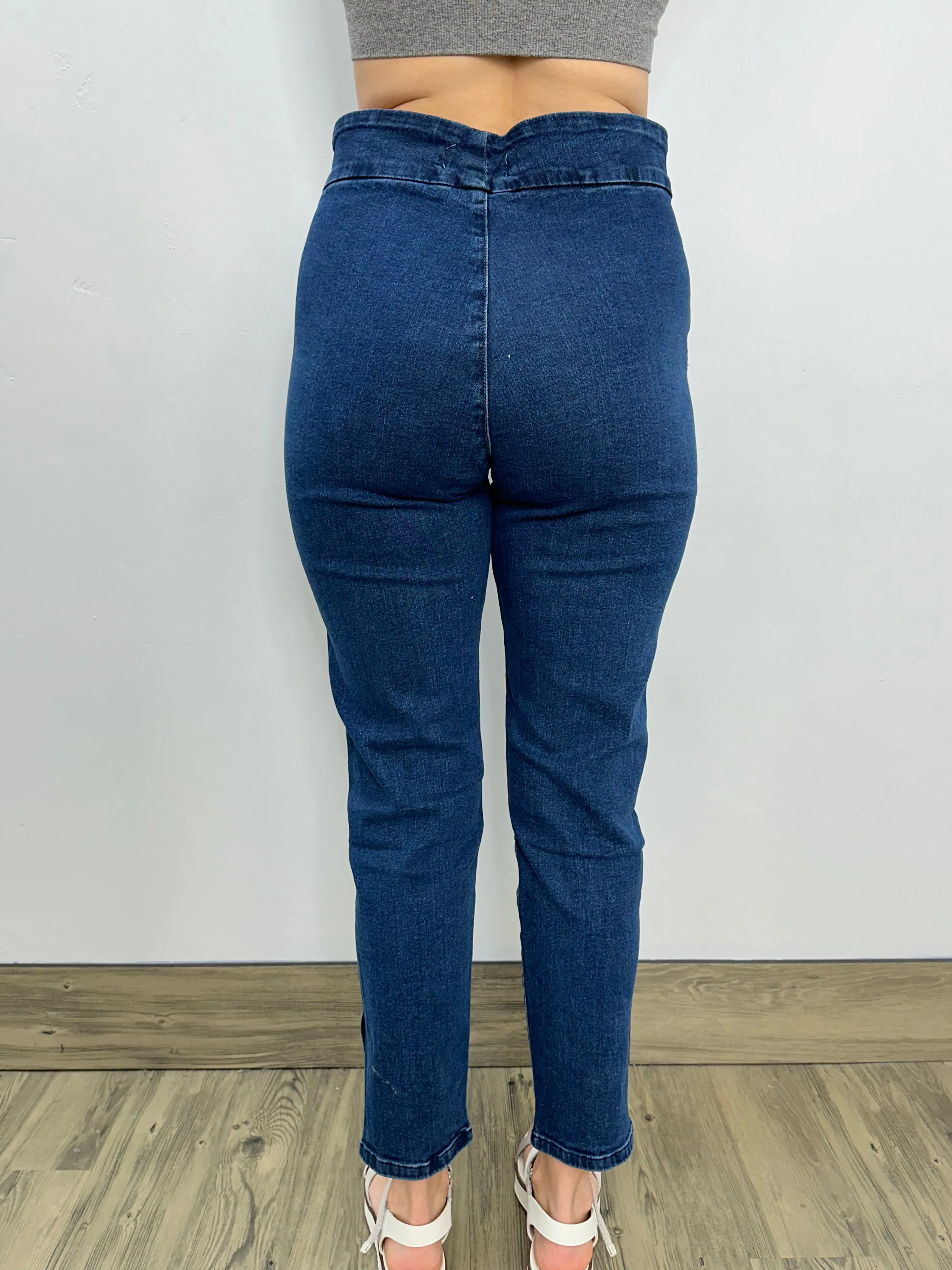 Blue Wash Full Length Denim Jeans with Eyelets