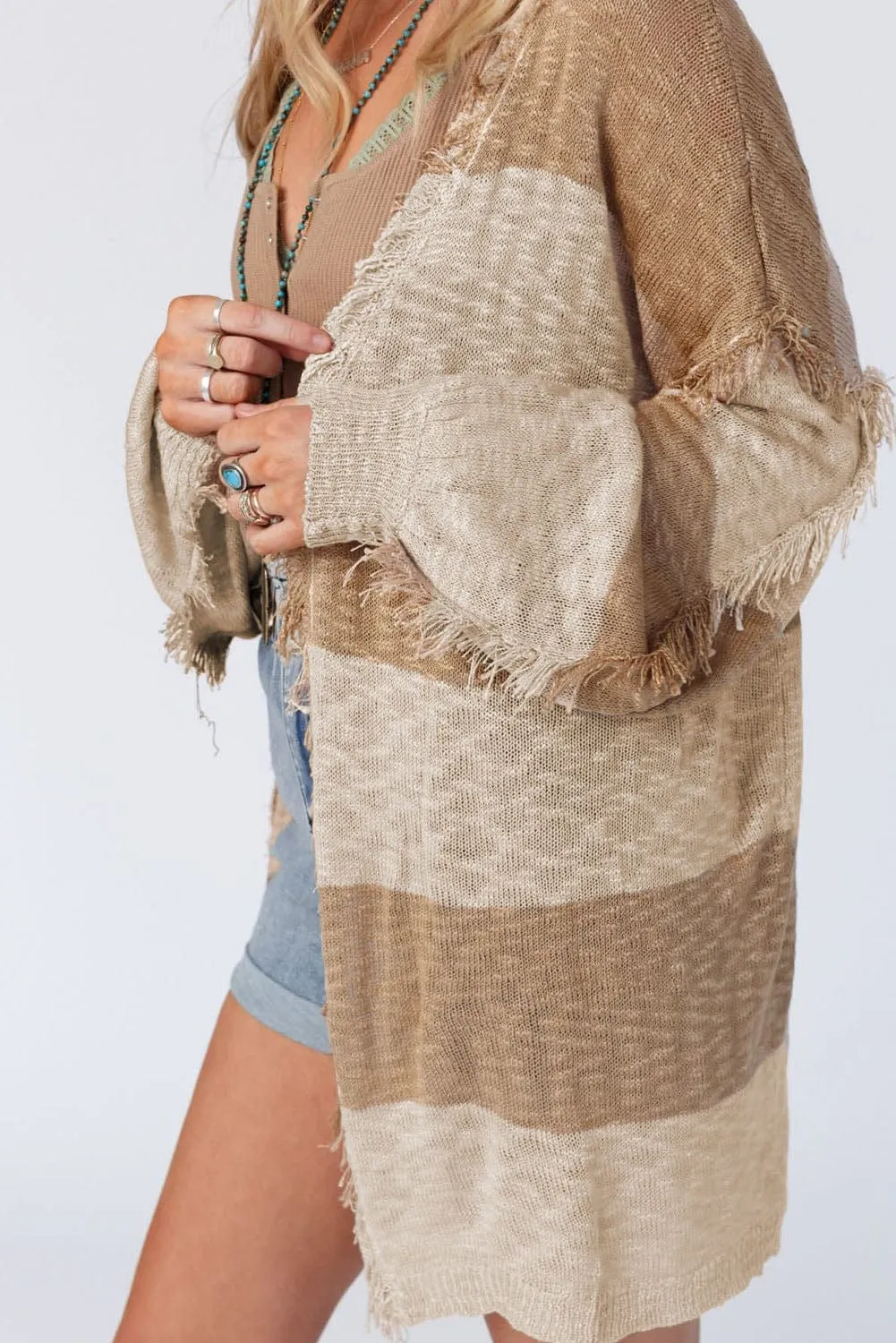 Boho Chic Oversized Striped Cardigan with Fringe