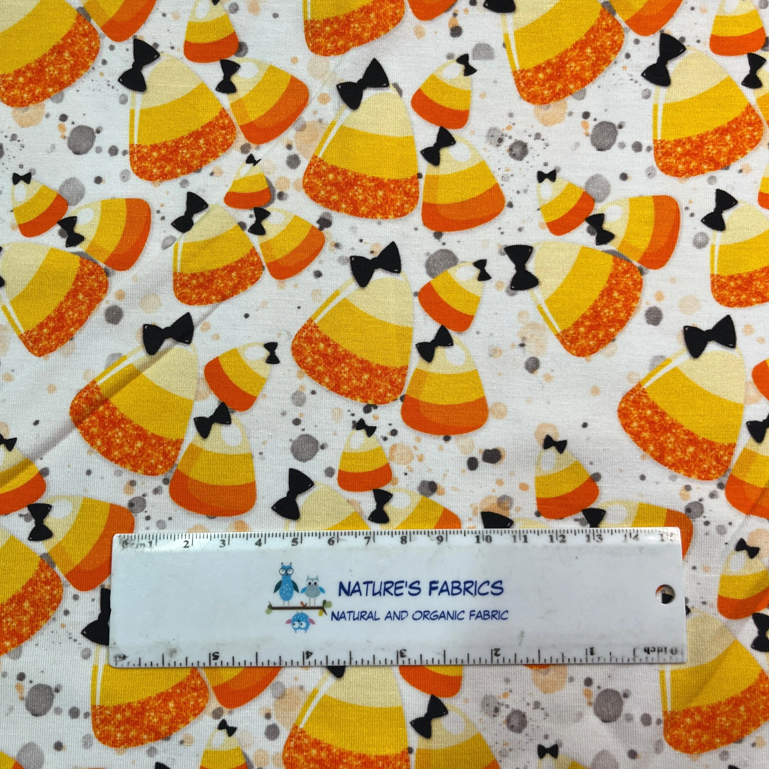 Candy Corn on Bamboo/Spandex Jersey Fabric