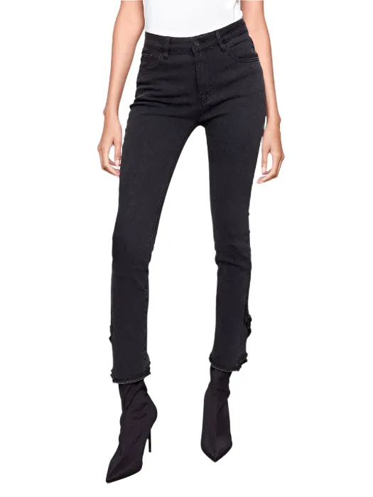 CHARCOAL SLIM FIT JEANS WITH FRAYED TULIP HEM