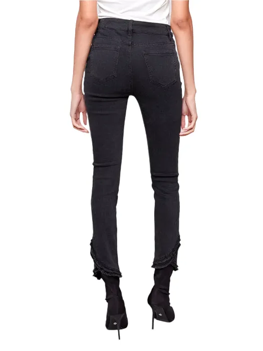 CHARCOAL SLIM FIT JEANS WITH FRAYED TULIP HEM