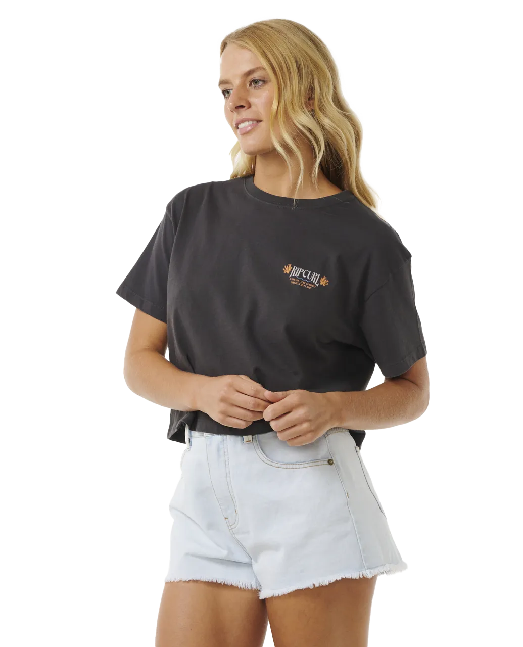 Coral Sands Crop T-Shirt in Washed Black