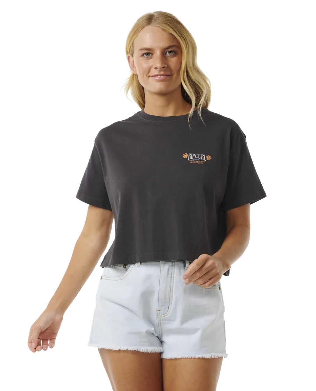 Coral Sands Crop T-Shirt in Washed Black