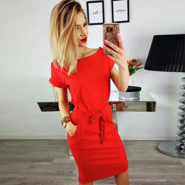 Cotton Wrap Short Sleeve Loose T Shirt Midi Dress