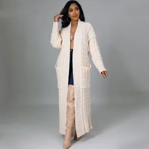 Cozy Solid Color Open Front Chunky Cable Knit Duster Cardigan