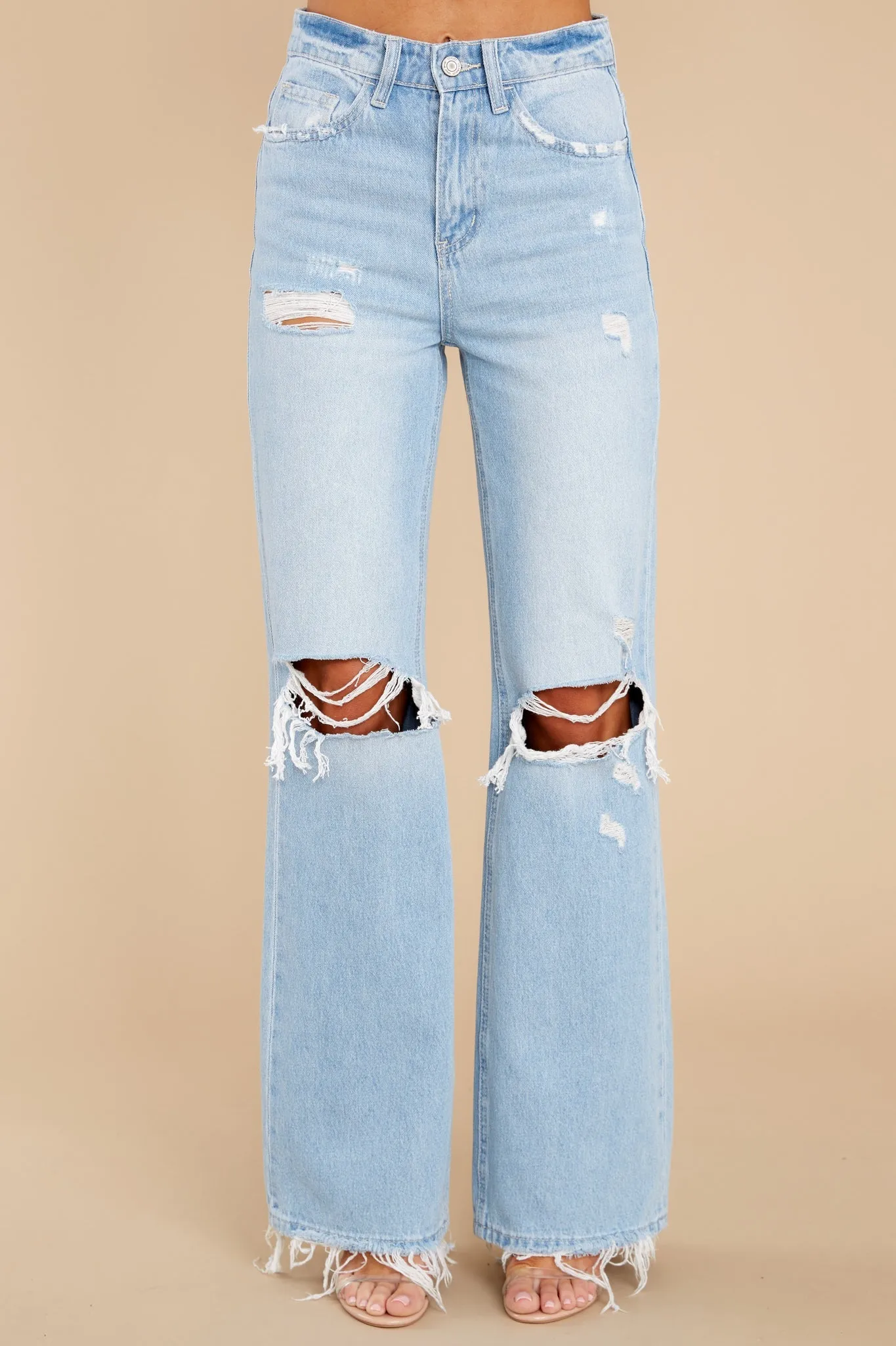 Cross Your Mind Light Wash Distressed Straight Jeans