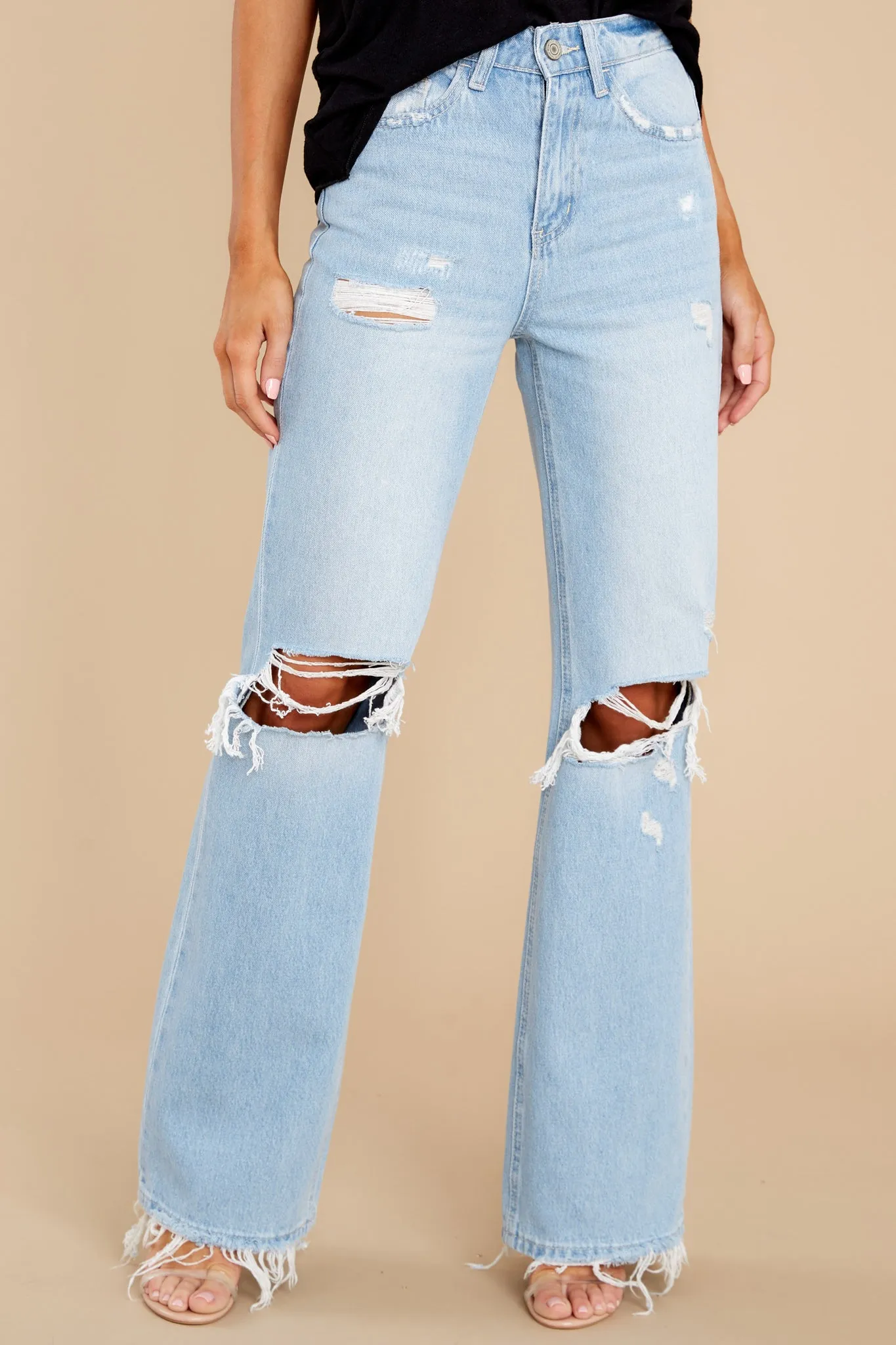 Cross Your Mind Light Wash Distressed Straight Jeans