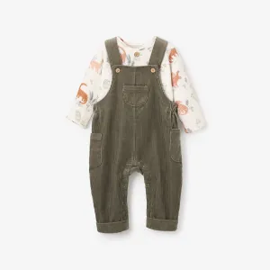 Dinosaur Organic Muslin Top   Corduroy Overall Set