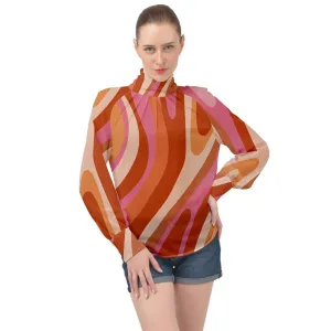 Disco Top, 70s top women, 70s Blouse Women, Chiffon Blouse, Turtle Neck Top, 70s Style Top Women, Groovy Top, Abstract Pink Top, Hippie Top