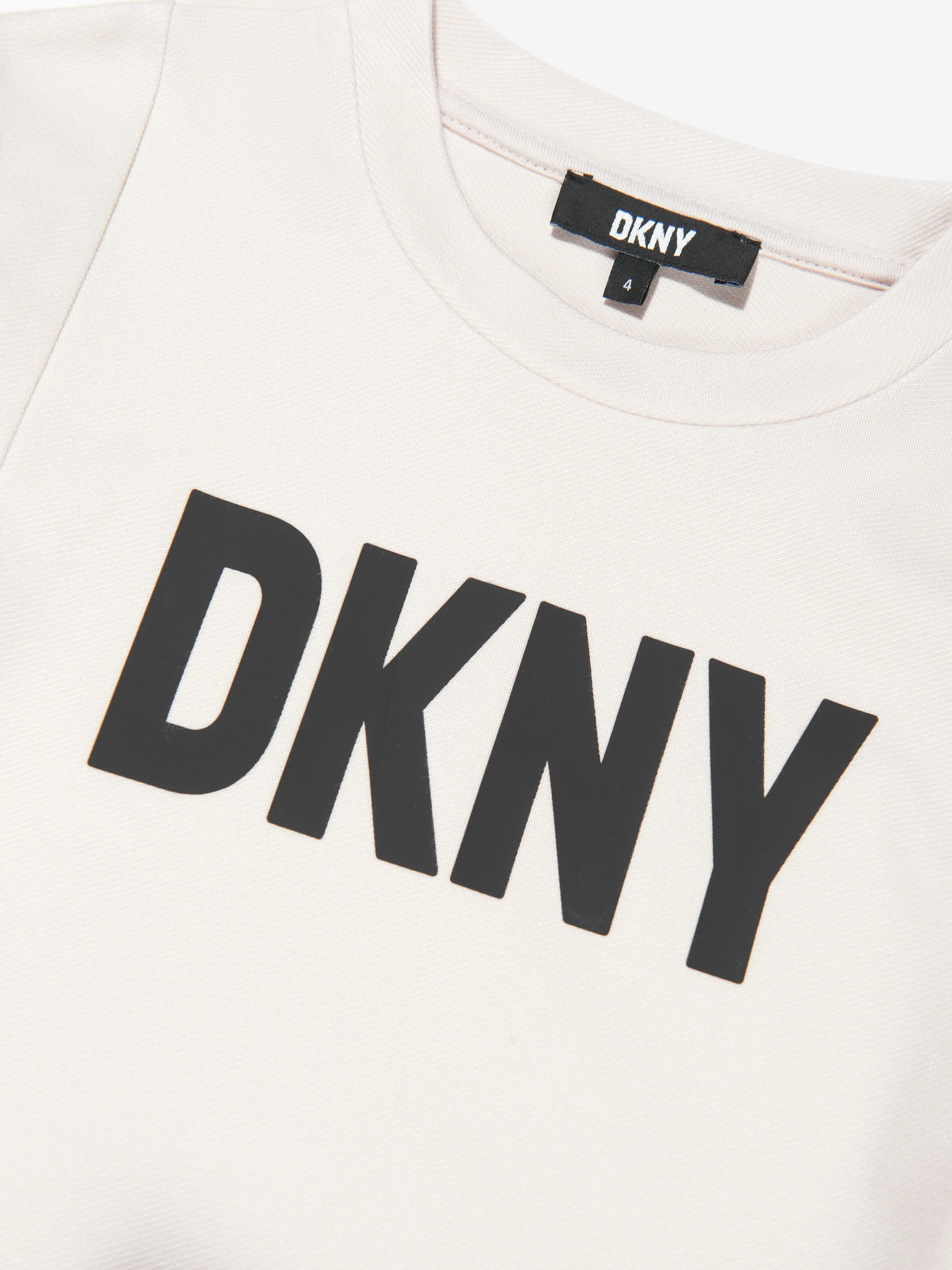 DKNY Girls Logo Print Dress With Belt in White