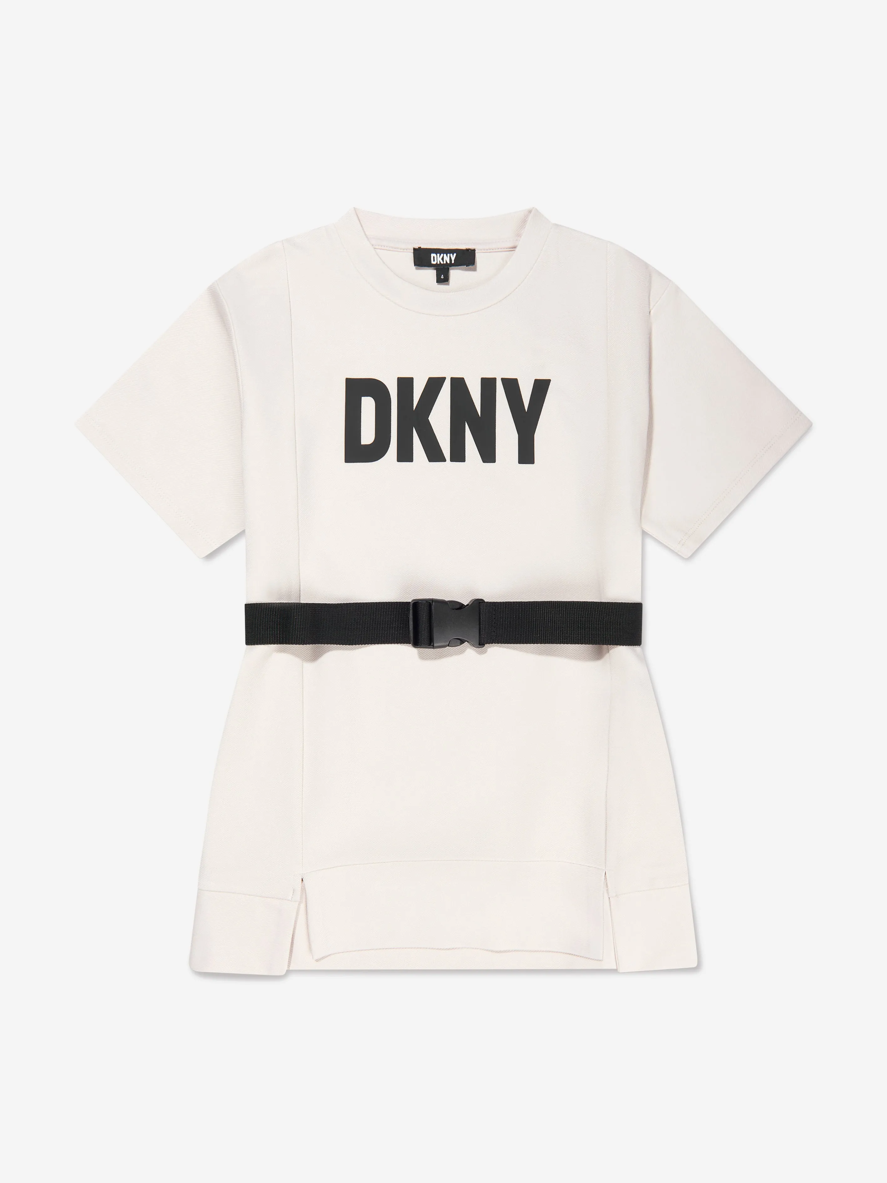 DKNY Girls Logo Print Dress With Belt in White