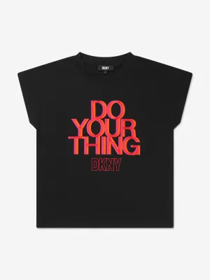 DKNY Girls Organic Cotton 'Do Your Thing' T-Shirt in Black