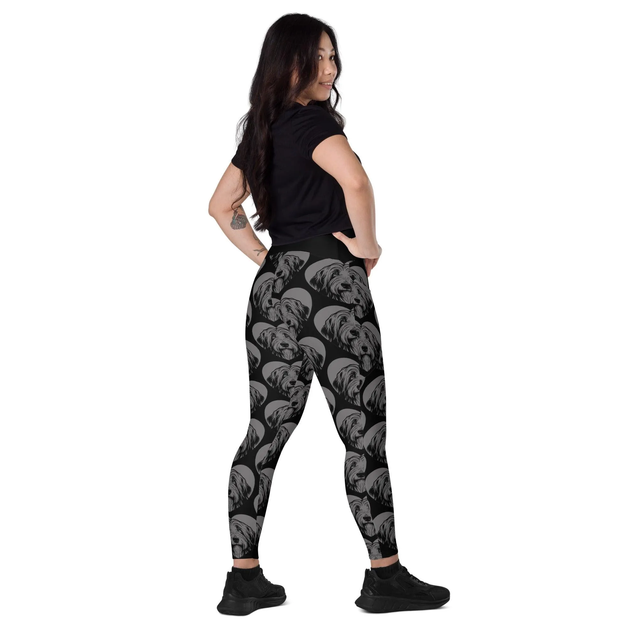 DOG BREED LEGGINGS with pockets - BEARDED COLLIE - HERTTAHOUND - grey