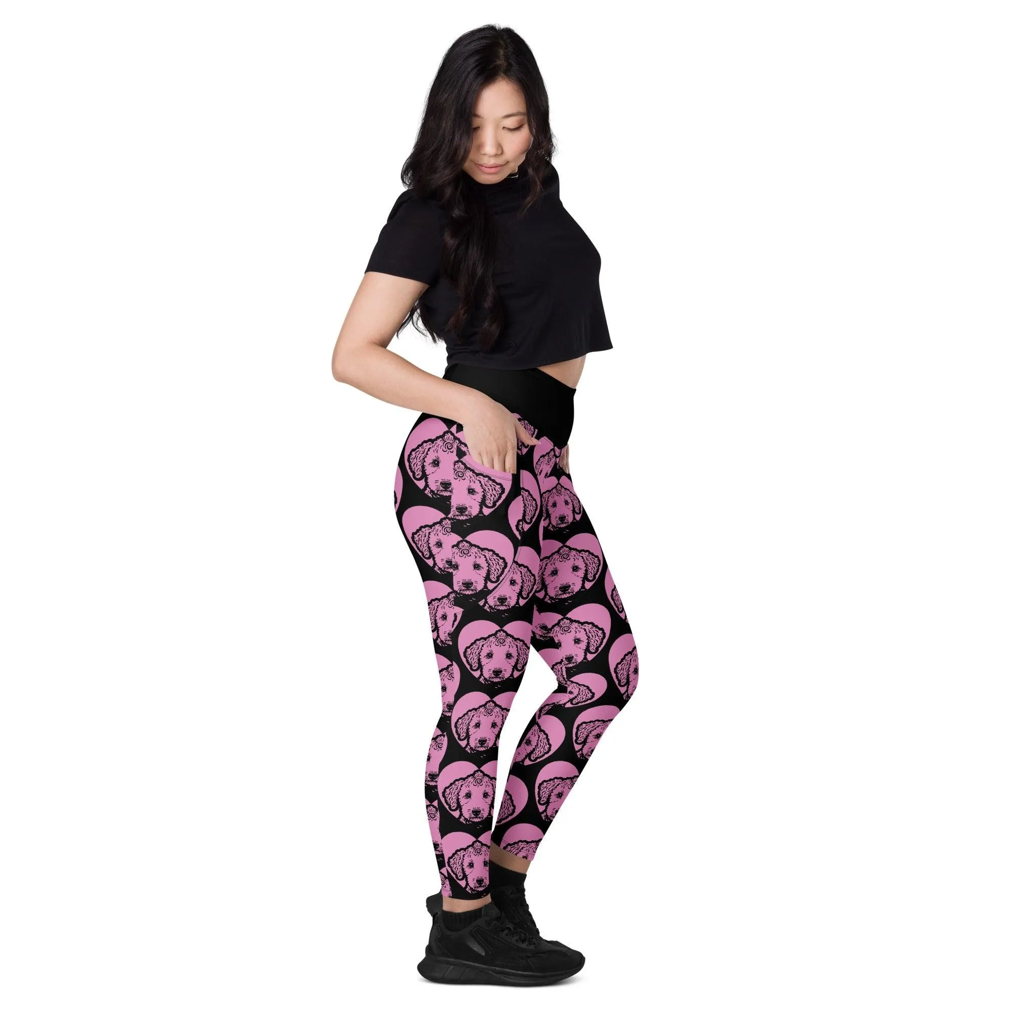 DOG BREED LEGGINGS with pockets - BEDLINGTON TERRIER - HERTTAHOUND - pink