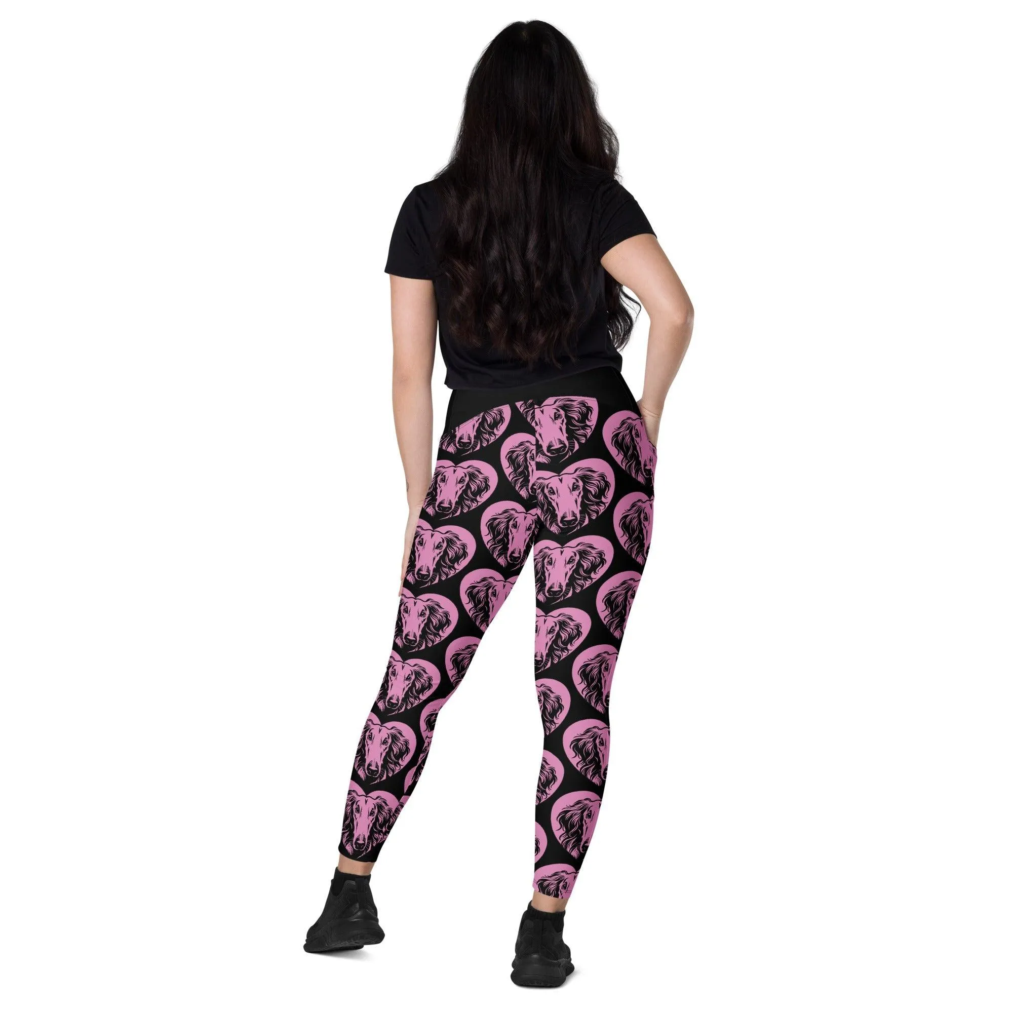 DOG BREED LEGGINGS with pockets - BORZOI - HERTTAHOUND - pink