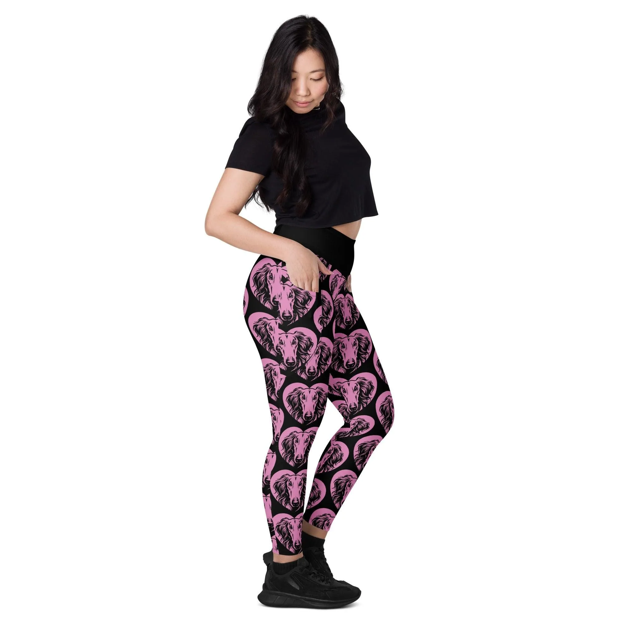 DOG BREED LEGGINGS with pockets - BORZOI - HERTTAHOUND - pink