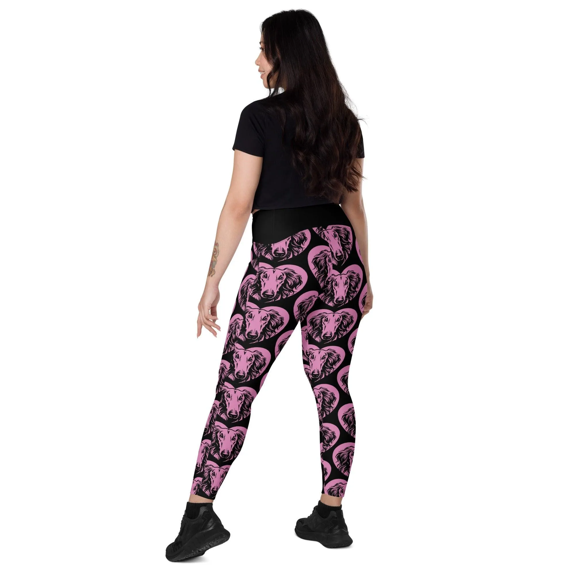 DOG BREED LEGGINGS with pockets - BORZOI - HERTTAHOUND - pink