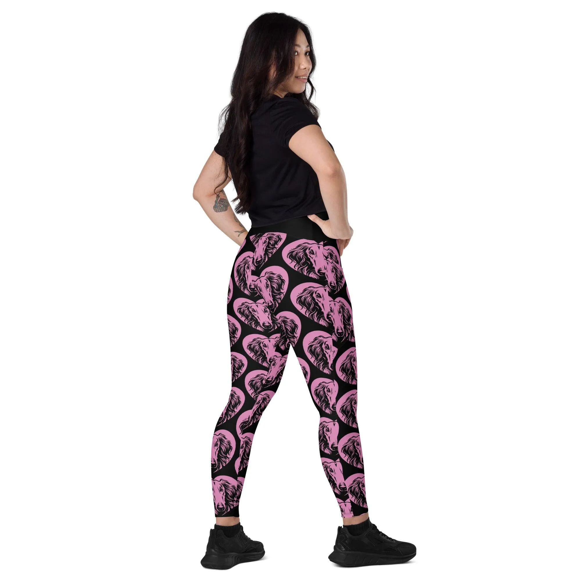 DOG BREED LEGGINGS with pockets - BORZOI - HERTTAHOUND - pink