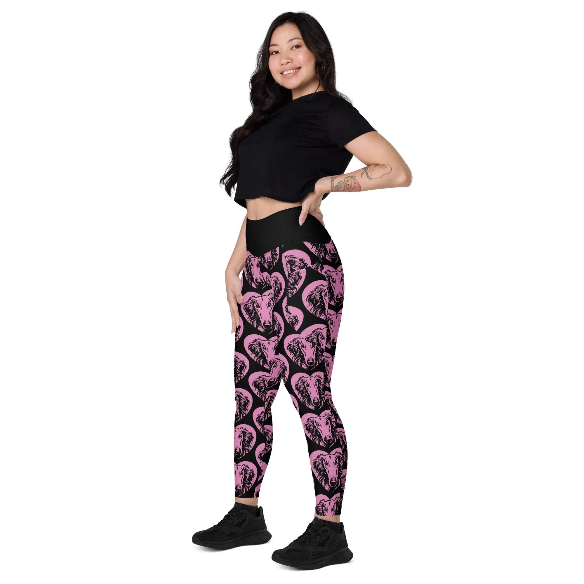 DOG BREED LEGGINGS with pockets - BORZOI - HERTTAHOUND - pink