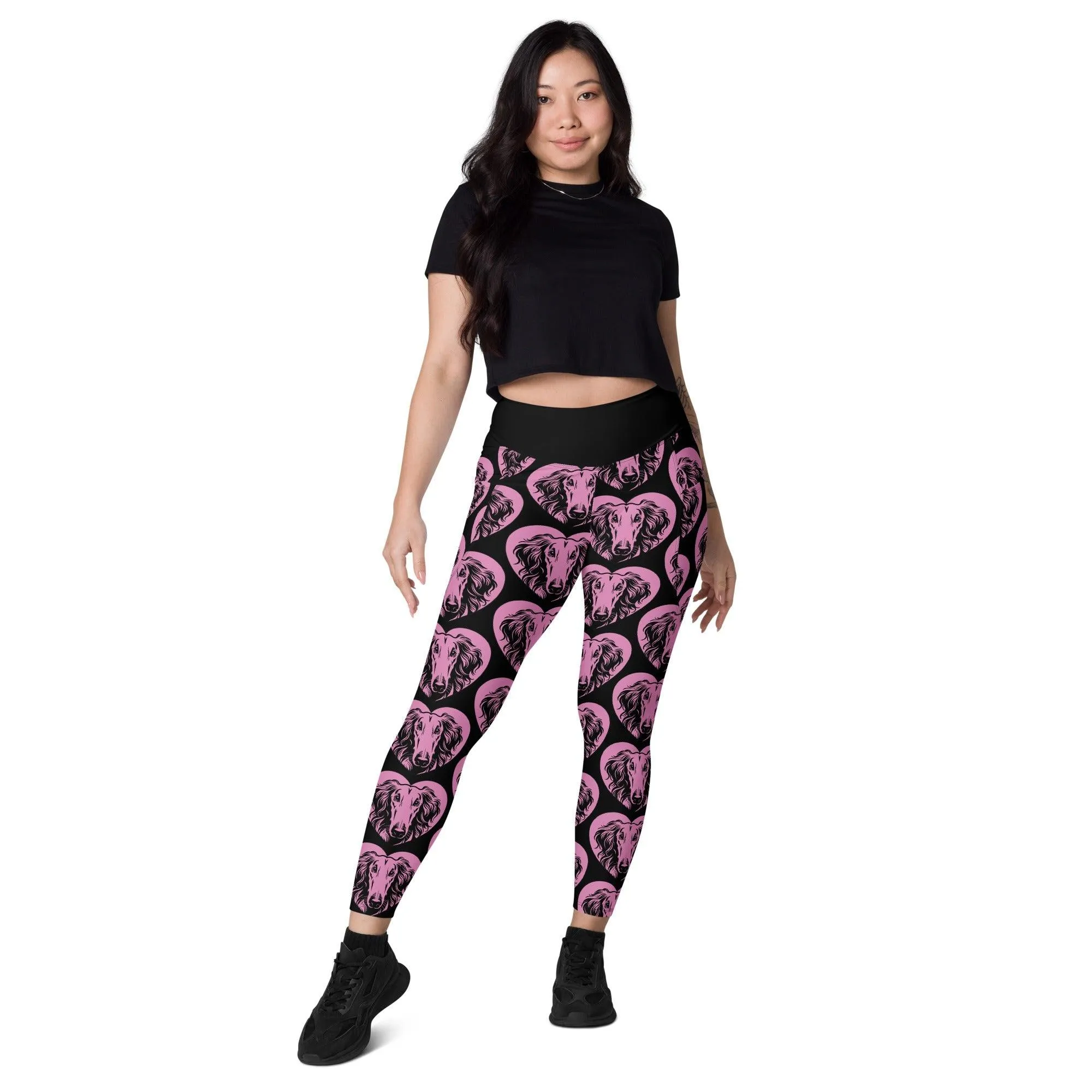 DOG BREED LEGGINGS with pockets - BORZOI - HERTTAHOUND - pink