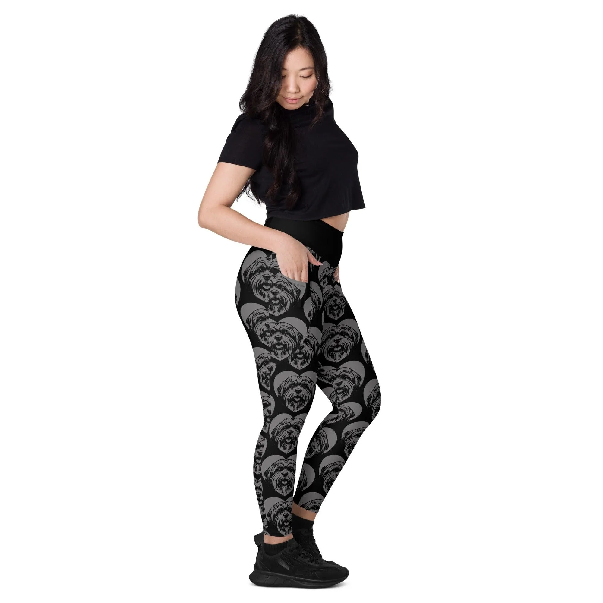 DOG BREED LEGGINGS with pockets - LHASA APSO - HERTTAHOUND - grey