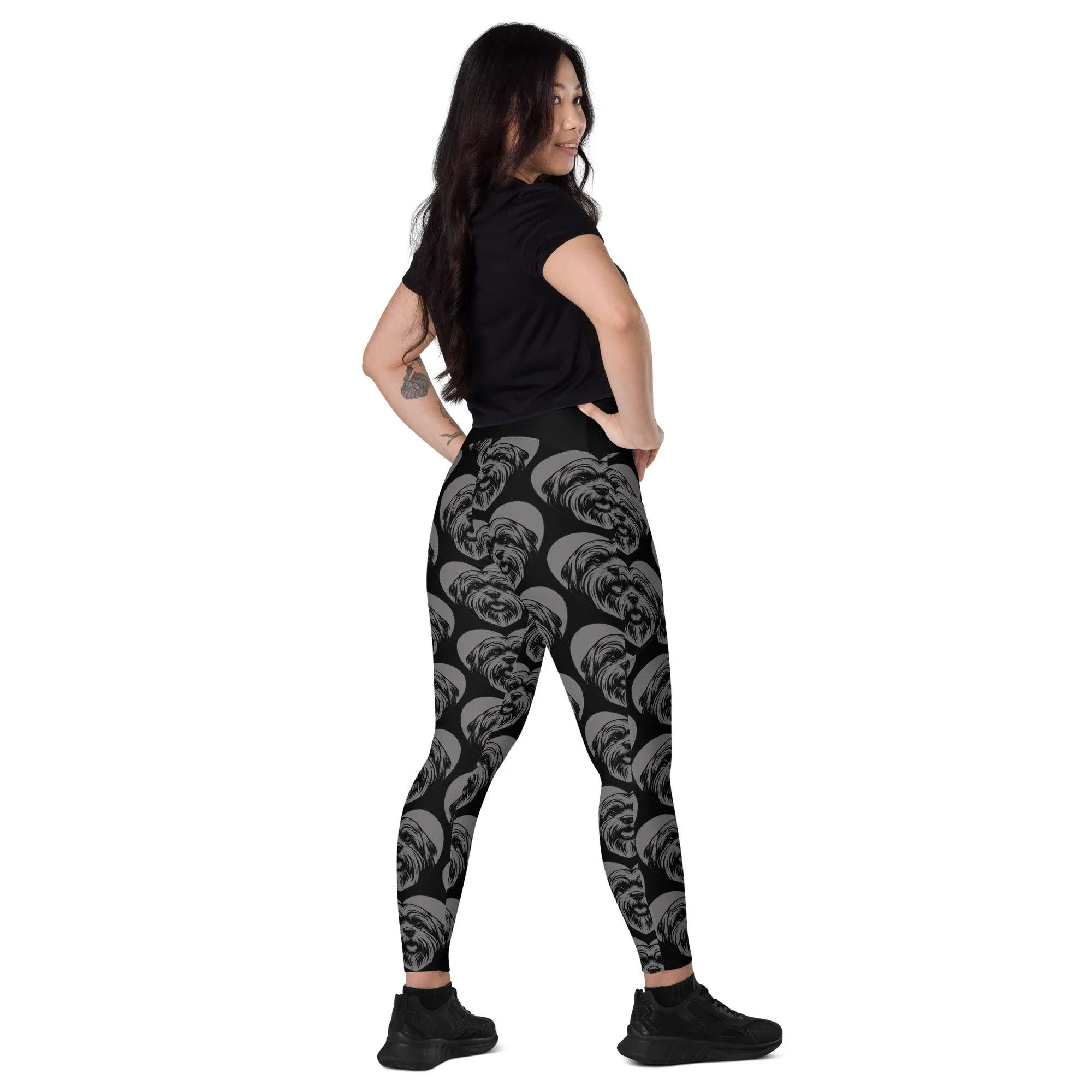 DOG BREED LEGGINGS with pockets - LHASA APSO - HERTTAHOUND - grey