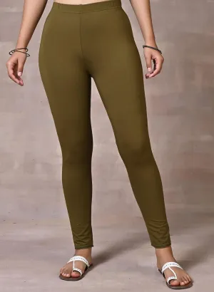 Farah Olive Viscose Lycra Leggings for Women