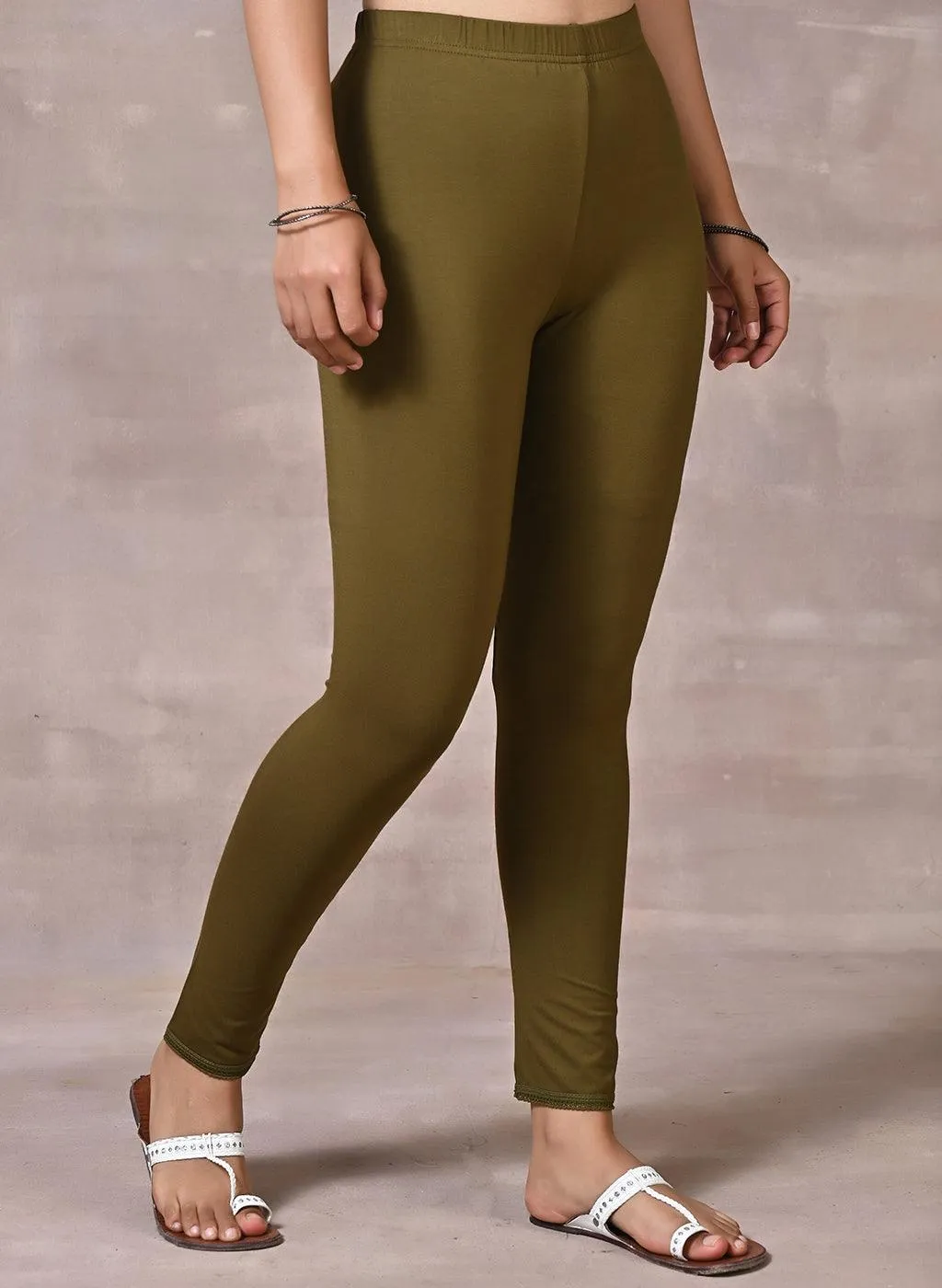 Farah Olive Viscose Lycra Leggings for Women