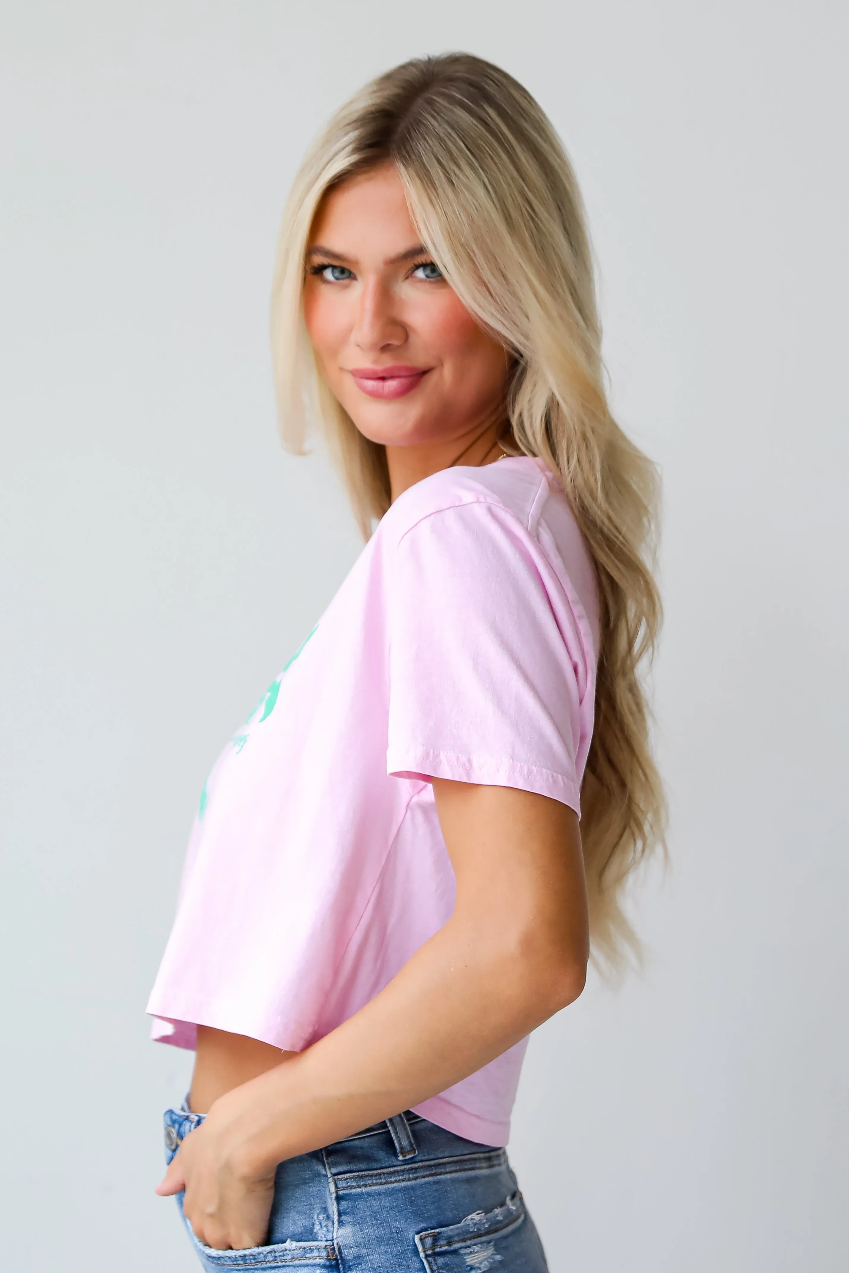 FINAL SALE - Cowgirls Good Vibes Light Pink Cropped Graphic Tee