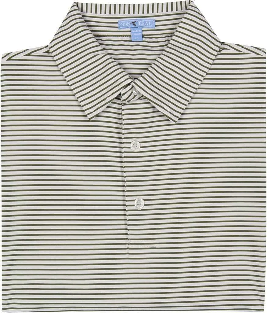 Freeport Striped Performance Polo- Chive