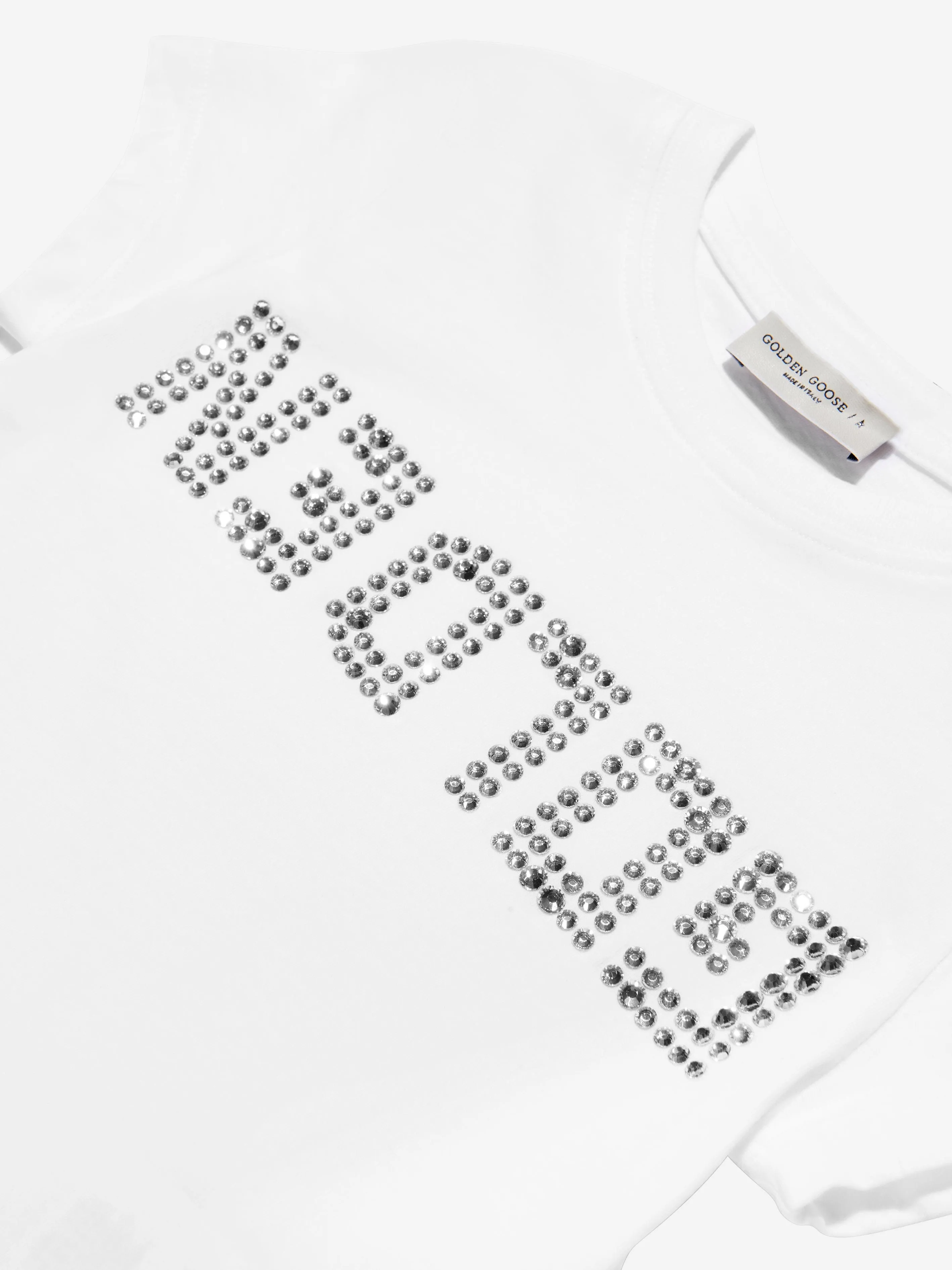 Golden Goose Girls Crystal Logo T-Shirt in White