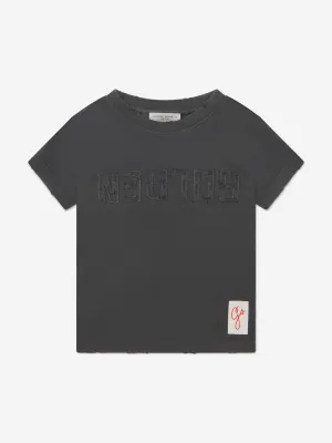 Golden Goose Girls Distressed Logo T-Shirt in Grey