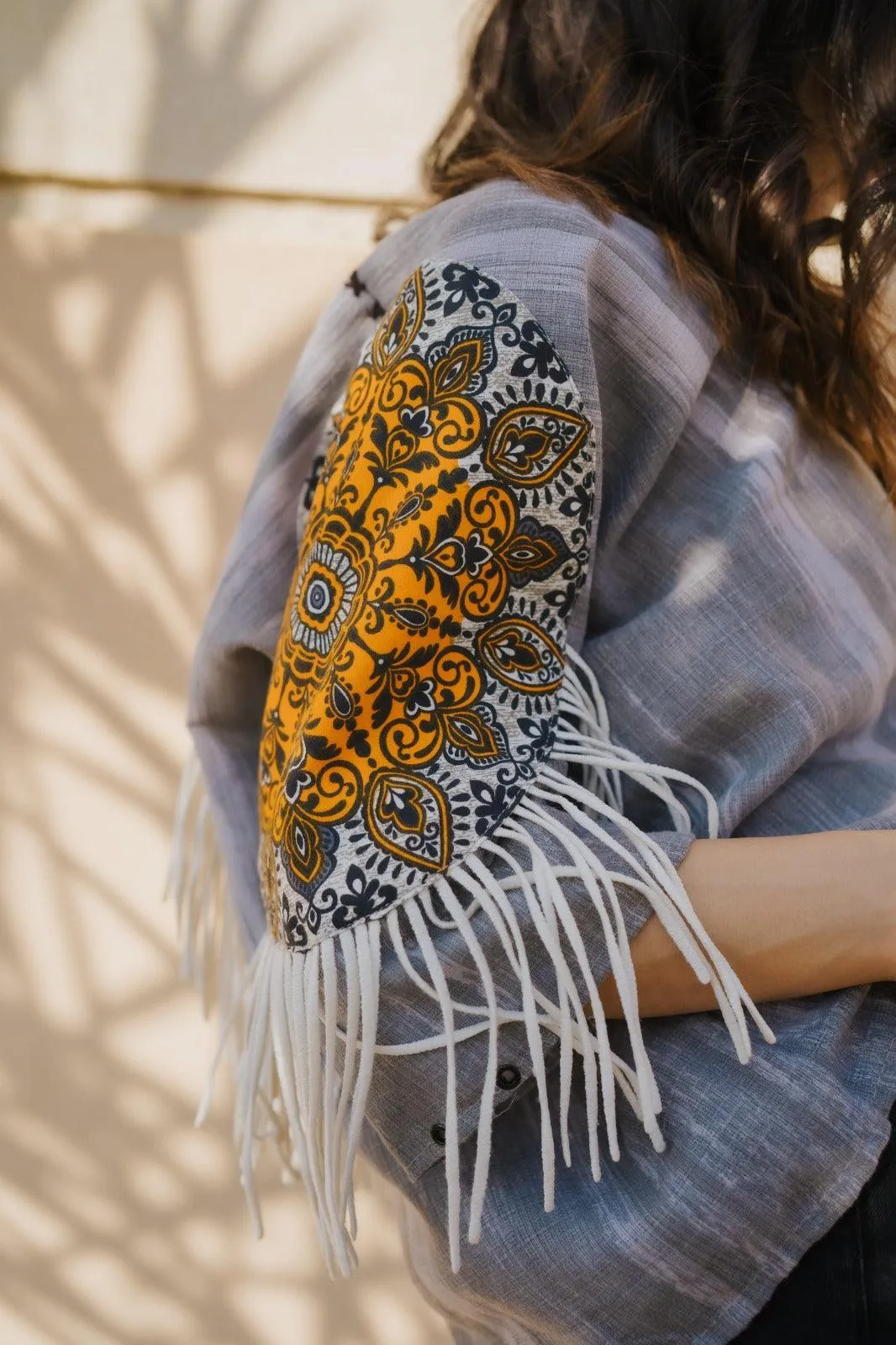 Gray Handmade Cardigan with Unique Motifs and Tassels