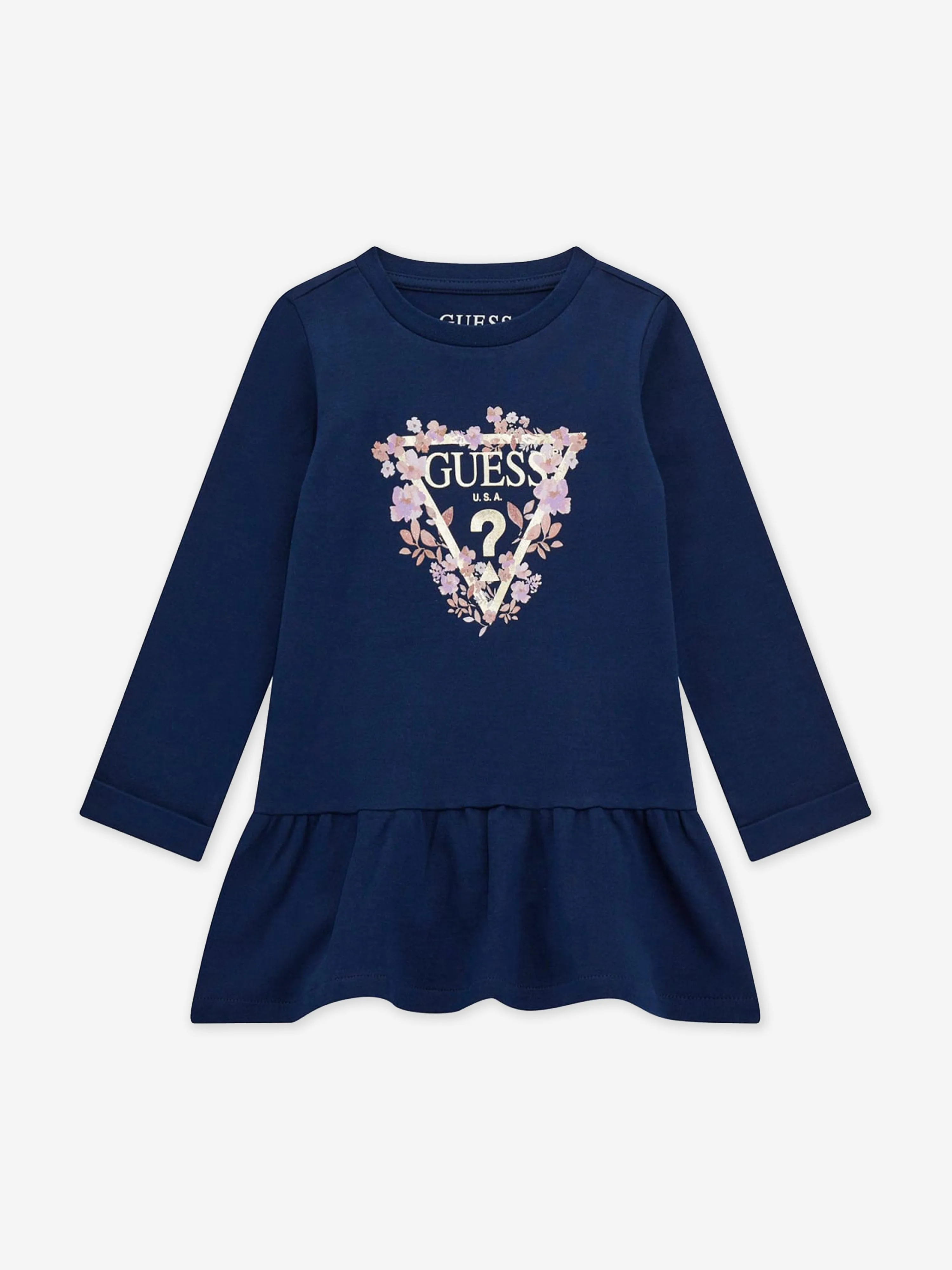 Guess Girls Logo Jersey Dress in Blue