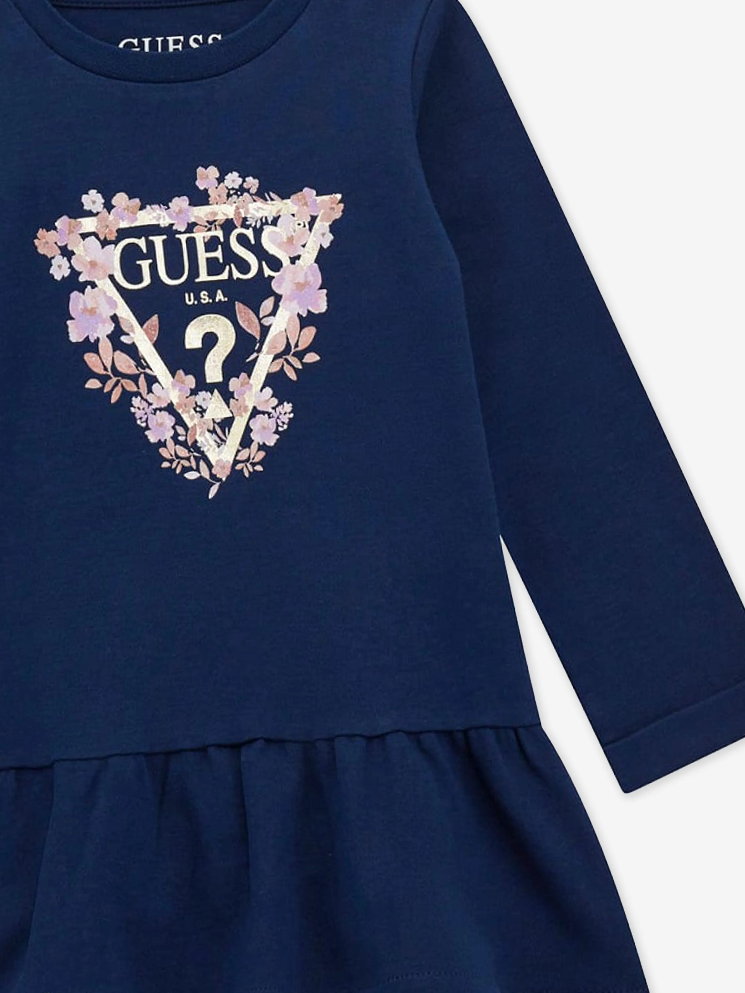 Guess Girls Logo Jersey Dress in Blue