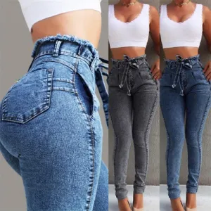 High Waist Jeans Women Streetwear Bandage Denim Plus Size Skinny Jeans for Women