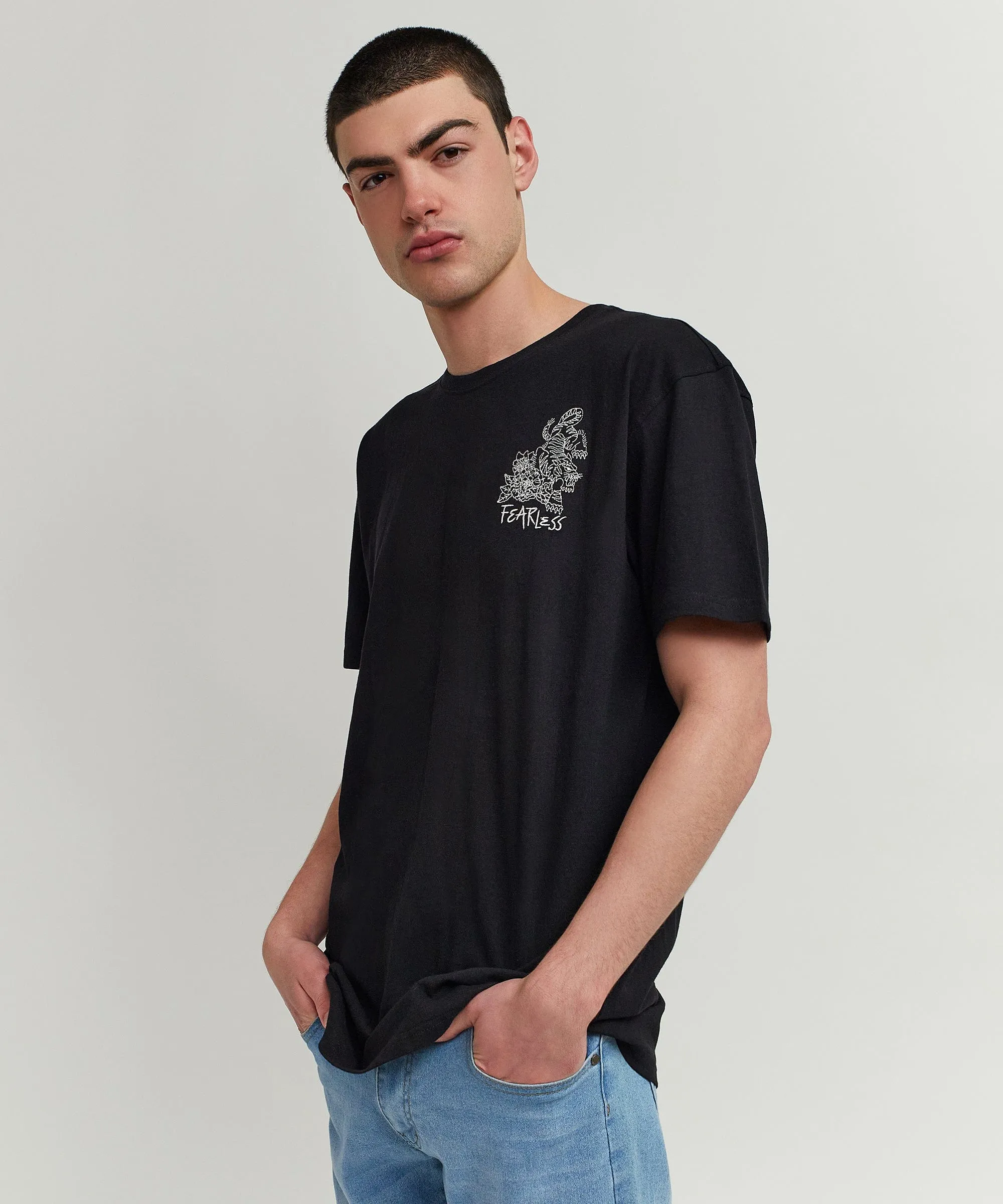 Kamikaze Short Sleeve Graphic Print Embroidered Tee - Black