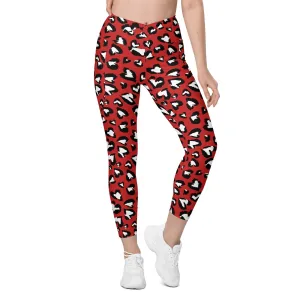 Leopard Hearts Crossover Leggings With Pockets